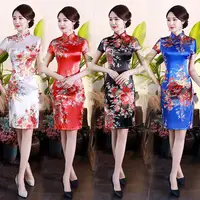 

Chinese Traditional Costumes Women Tight Bodycon Dress Cheongsam Tang Suit Printed Dress