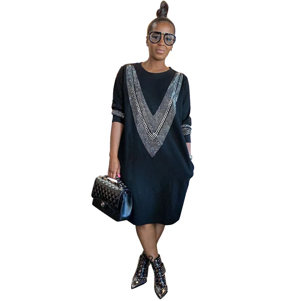 

F21520A women Hot sale fall and winter style plus size women dress, Black