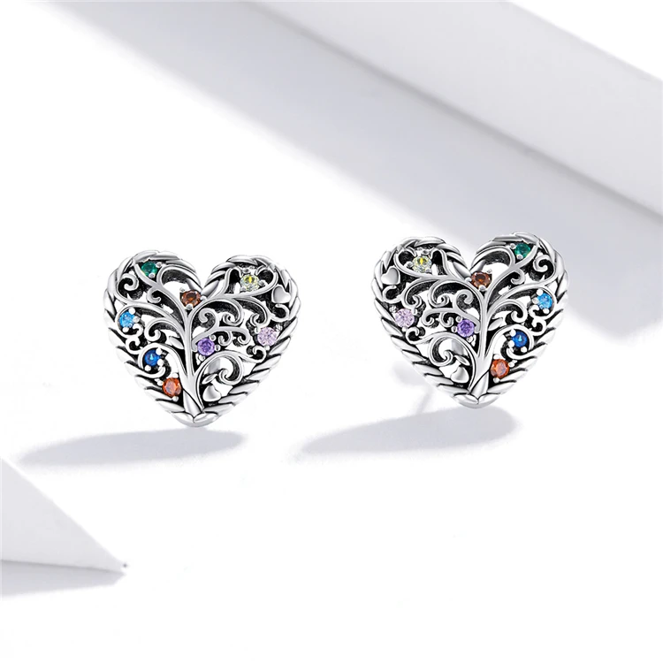 

925 sliver Korean fashion and temperament unique colorful rhinestone heart shape christmas earrings women, Silver color