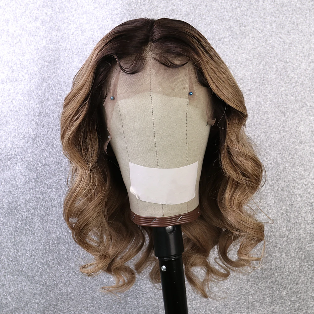 

Khaki Brown Ombre Human Lace Front Wig 100% Brazilian Virgin Hair Front Lace Wig Plucked Bleached Knots Wave Wig for Women
