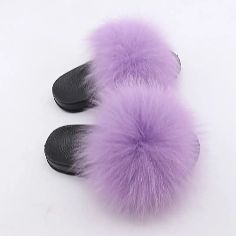 

Custom Indoor Racoon Furry Fur Slides Sandal Real Fluffy Fox Raccoon Fur Slipper For Kids, Single color