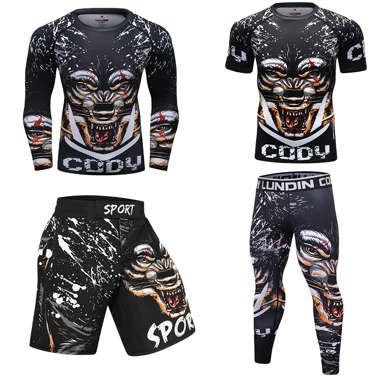 

Custom printed rash guard mma shorts muay thai shorts mens sportswear set