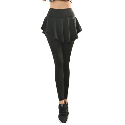 

New Women's Sports Yoga Pants Fake -Two-Piece Skirt High Waist Elastic Quick Drying Jogging Running Training Pants, Black/light purple/pink/dark grey
