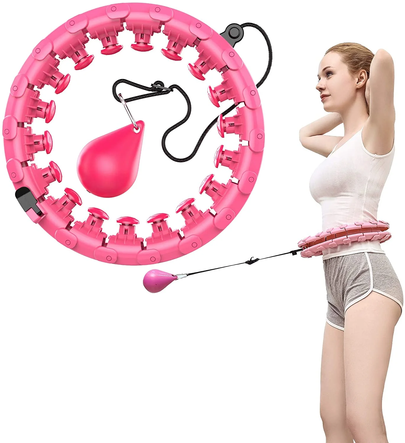 

24 knots Fitness exercise waist counter digital slimming vibrato type folding magnet massage lazy Smart weighted hula ring hoops, Pink/blue/purple