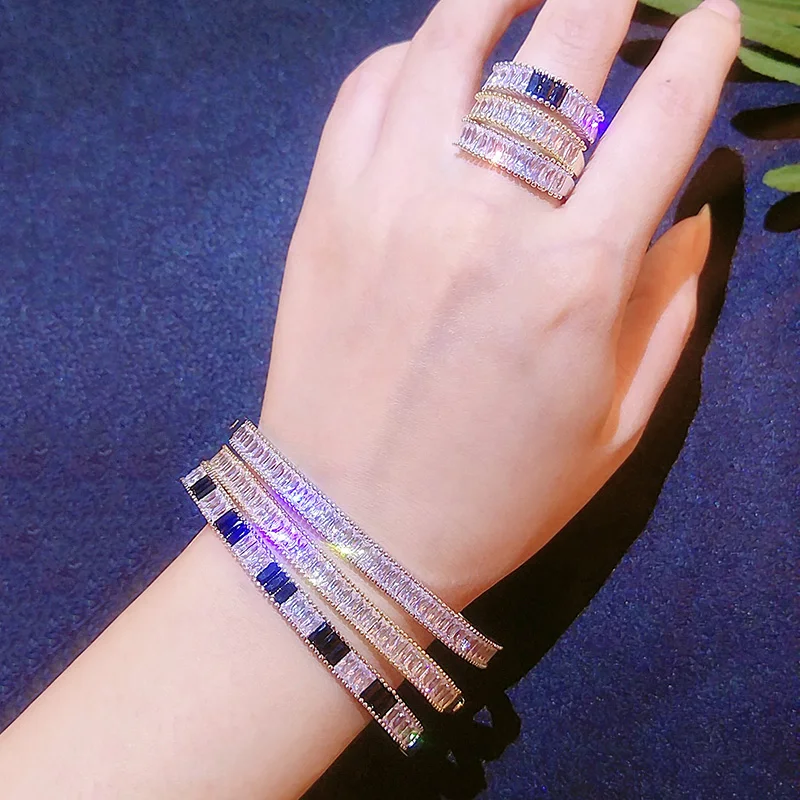 

RAKOL SP3103 new arrival jewelry set exquisite Micro Pave setting bangle bracelet and ring set