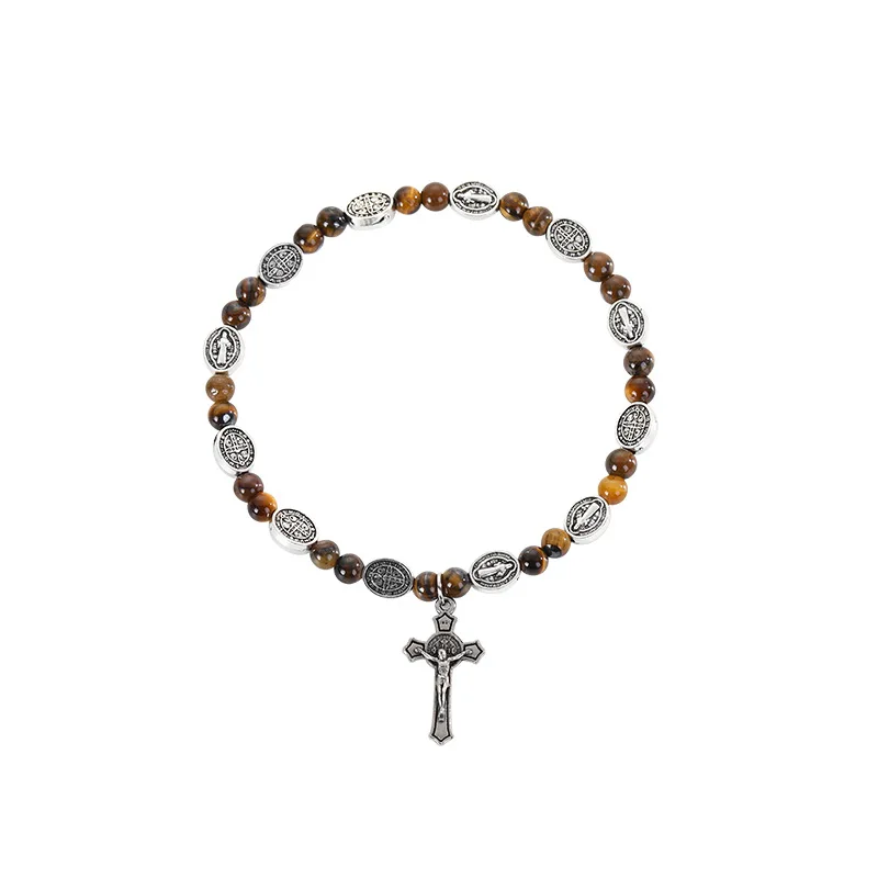 

2021 Cross Bracelet Christian Di Bracelet or Roped Drop Charm Beaded Women Jesus Bracelet, Black and gold
