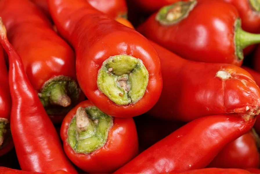 Close-up of melegueta pepper seeds in their red pods showing the distinctive three-section arrangement of Aframomum melegueta