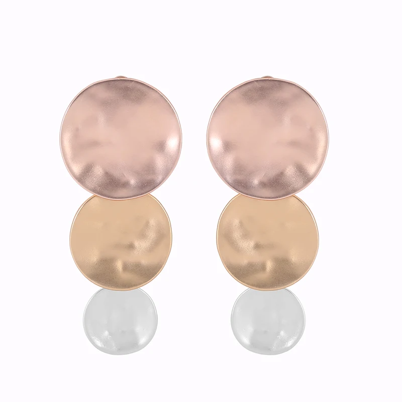 

Hammered Triple Disc Earrings Arc Round Drop Earrings For Women Fashion Jewelry, Gold/silver