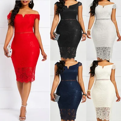 

Summer Wholesale Slash Neck Bodycon Lace Casual Dress