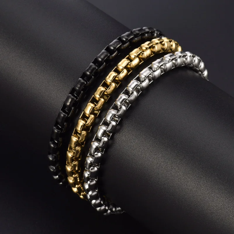 High Polished Mens Magnetic Clasp Bracelet Stainless Steel Cuban Box Chain Gold Bracelets For Men Designs