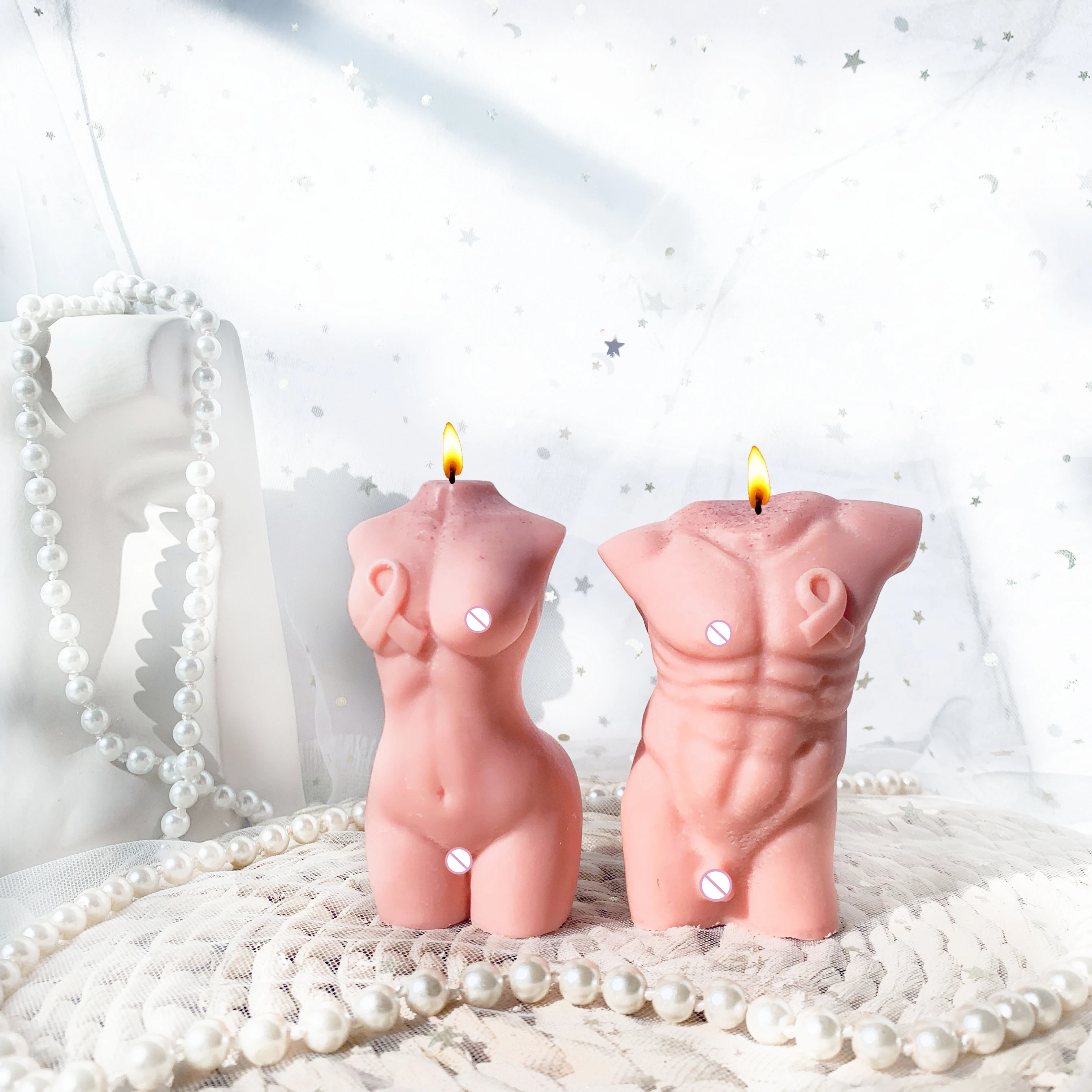 

L15 Pink Ribbon Women's Body Candle Mould Scented Soy Human Naked Man Body Curvy Silicon Candle Molds, Stocked