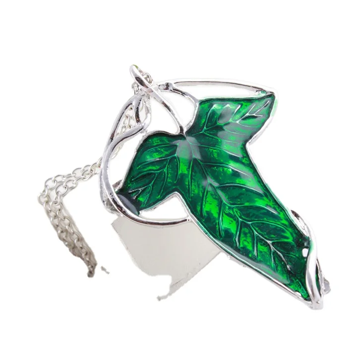 

Lord of the Rings Elven Green Leaf Brooch Pin Necklace With Chain