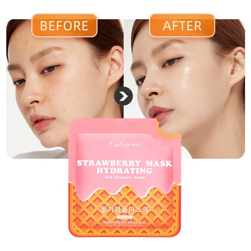 

2021 New Calosemi Private Label 5pcs/boxes Organic Korean Beauty Skin Care Face Sheet Mask Strawberry Hydrating Facial Mask