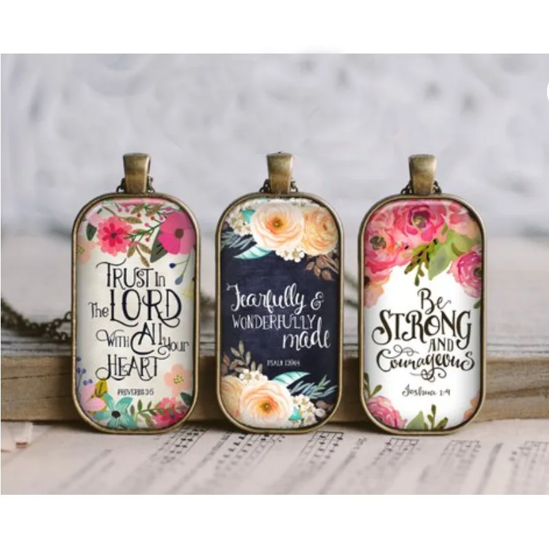 

High quality Floral Scripture Pendants Bible Verse Necklace, Customized color