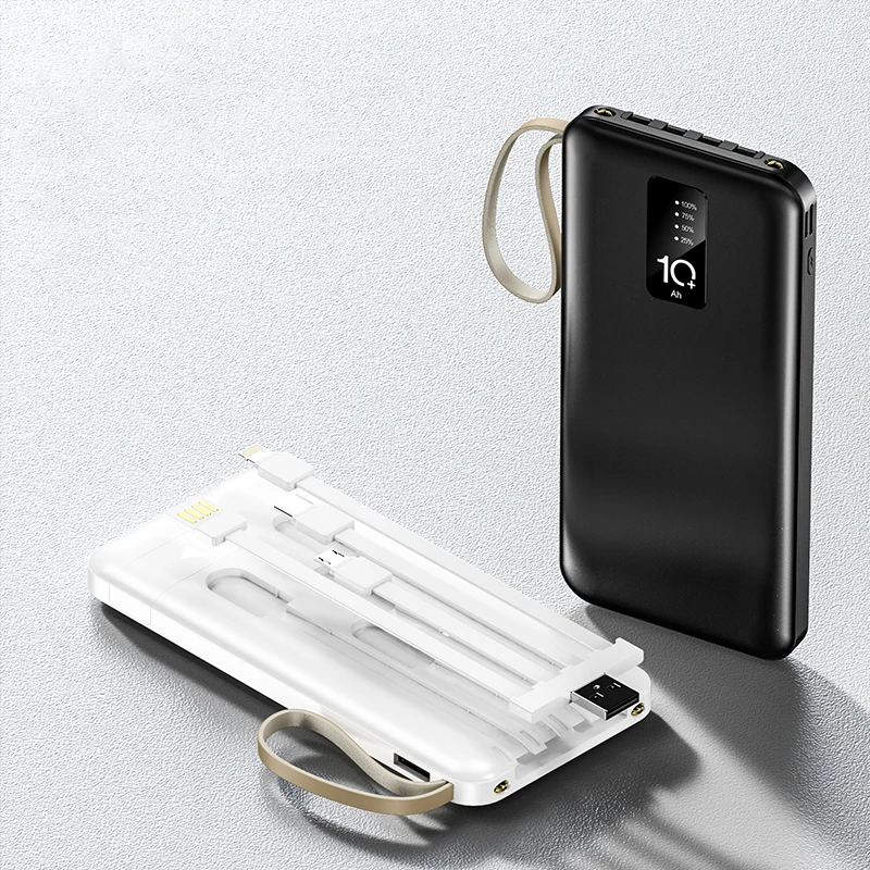 

New hot sale Comes with mobile phone holder 2USB Output 1 to 4 output charging cable 10000 mah power bank, Black,white