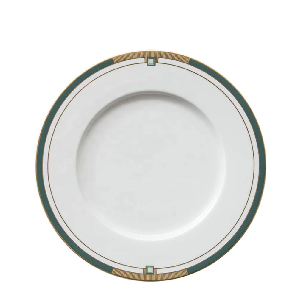 

High Grade Tropical Plant Green Leaf Pattern Bone China Ceramic Tableware Bone China Porcelain Plate