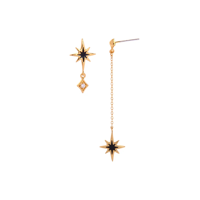 

me98327 Korean Style Exaggeration Star Real Gold Crystal Tassel Long Drop Earrings 2020