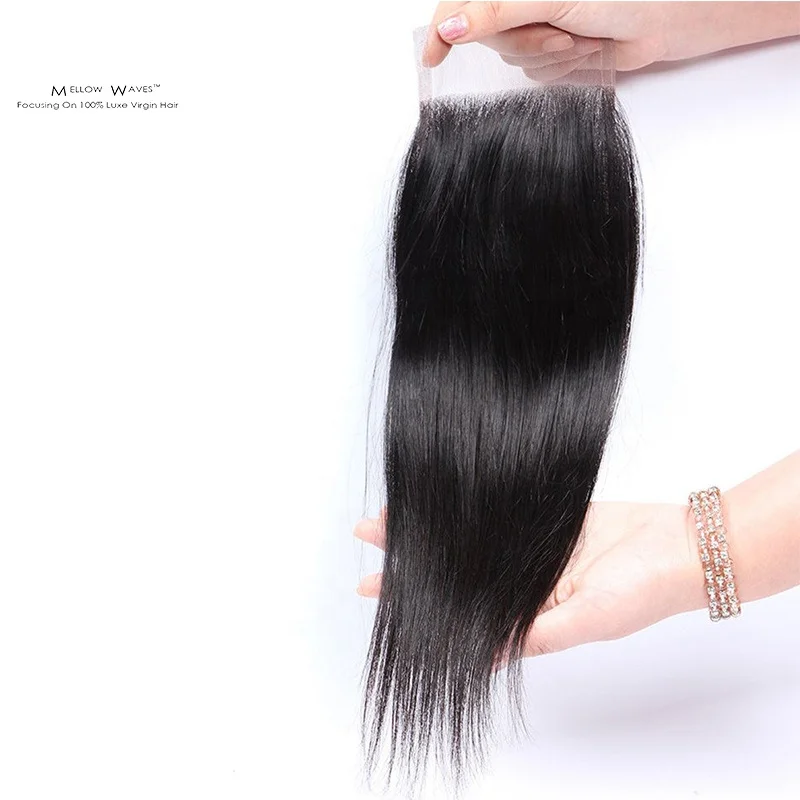 

Size 4x4 Natural Pre Plucked Brazilian Straight Human Hair Lace Closure Middle Part Human Hair Lace Top Closure, Naturla color