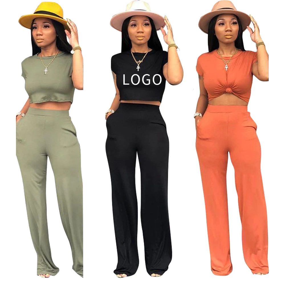 

crop top jumpsuit 2021 custom logo casual two piece set women clothing