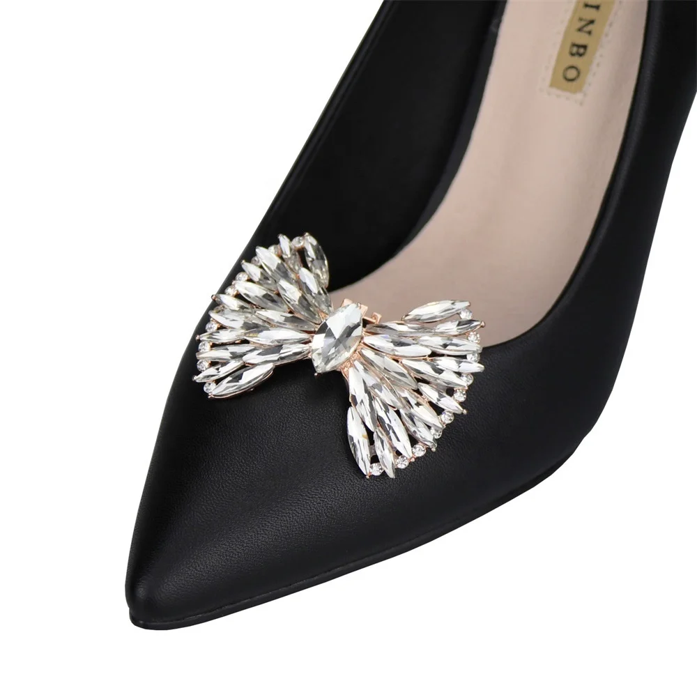 

XILIANGFEIZI Luxury Gold Bling Crystal Shoes Charm High Heel Decoration Sandal Metal Buckle Rhinestone Bow Shoe Charm