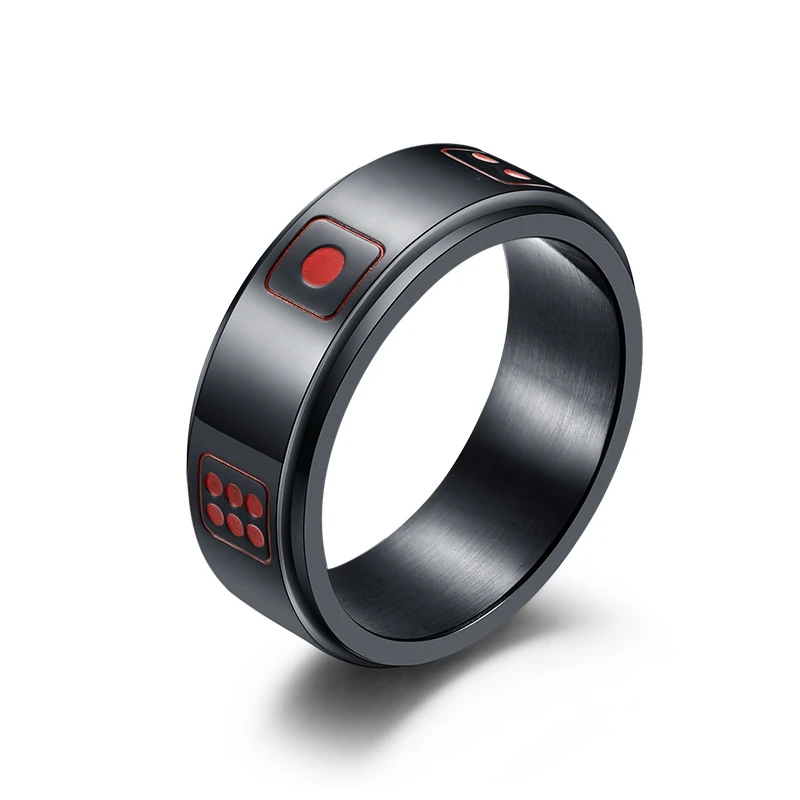 

New Designs Man Black Stainless Steel Enamel Dice Logo Spinner Rings
