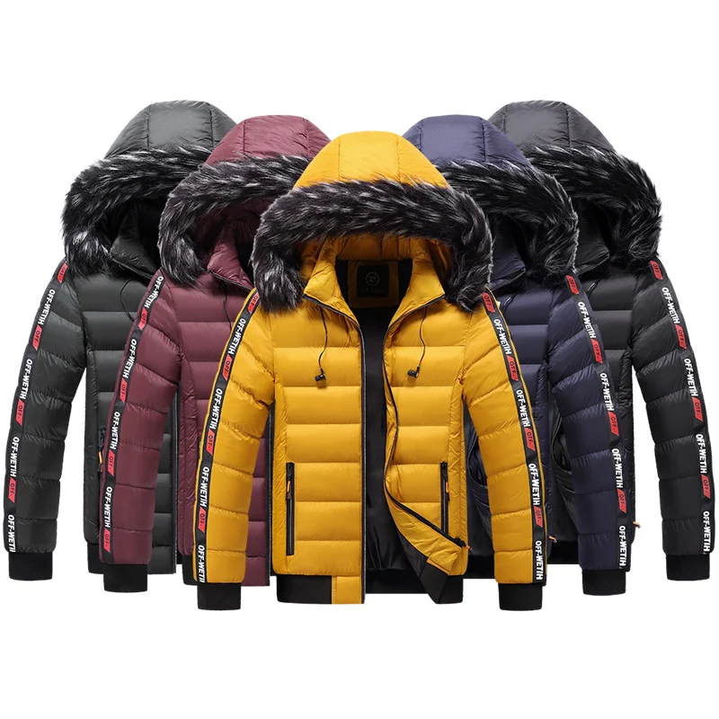 

OEM Mens Winter Hooded Quilted Jacket With Fur Collar hoodie Jacket Coat Puffer Jacket, Black/green/dark blue/yellow/red