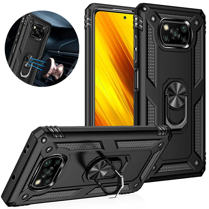 

For Xiaomi Pocophone Poco X3 NFC Case Shockproof Armor Stand Holder Car Ring Phone Case for Mi Poco X3 Pro Back Cover