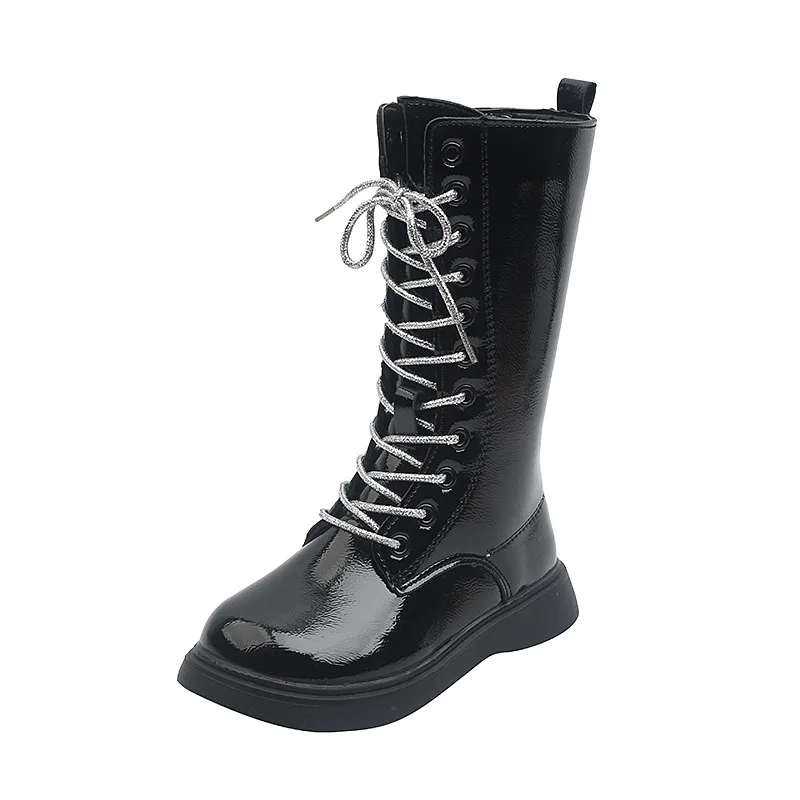 

Girl's boots 2021 winter new fashion plush Martin boots, Black/silver