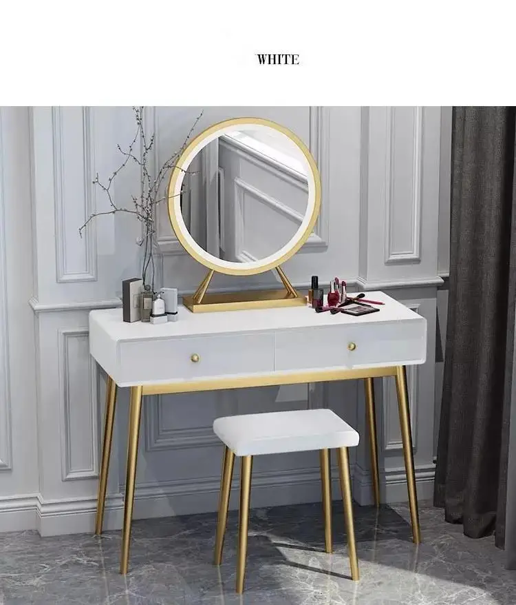 Light luxury bedroom simple modern small apartment wooden makeup table dresser mirror