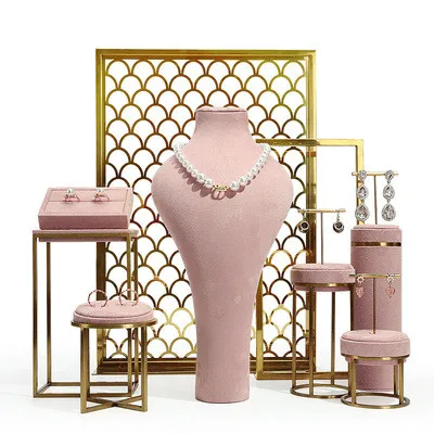 

Jewelry display rack Pink metal window necklace ring jewelry display props high-grade jewelry display props