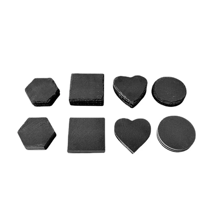 

Wholesale Customized Black Blank Sublimation Print Hexagon Round Heart Stone Slate Coaster Set