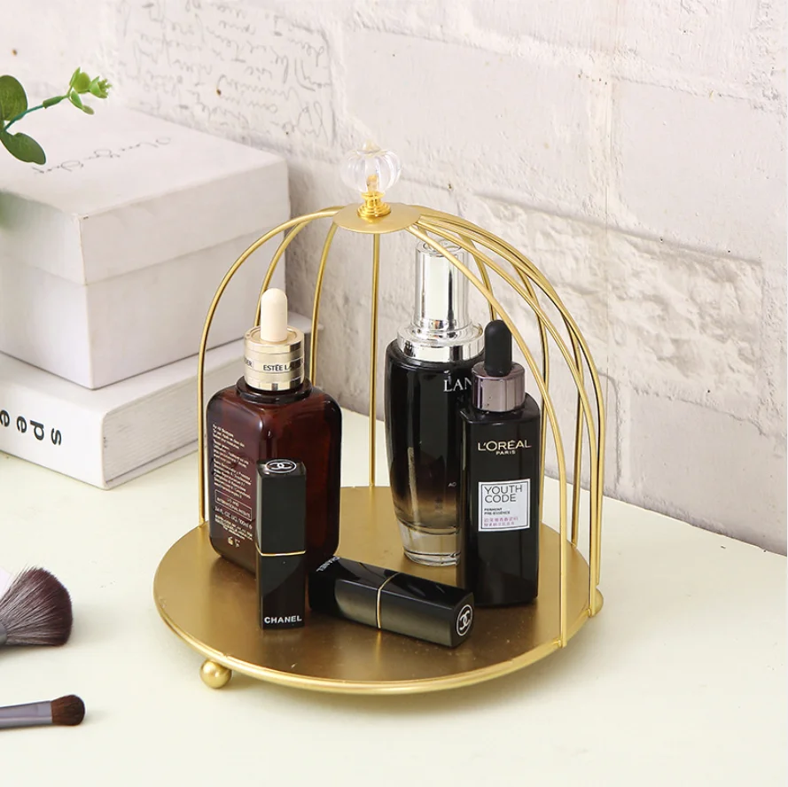 

Lipstick Perfume Skin Care Products tray decor Gold European Style Bird Cage Display Stand Luxury Storage Rack