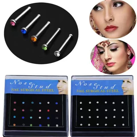 

Crystal Nose Rings and Stud Piercing Jewelry Surgical Stainless Steel Studs Ring Nose Piercings, Color