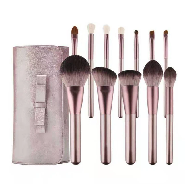 

HXT-018 high end professional champaign gold private label cruelty free synthetic makeup brushes set with case