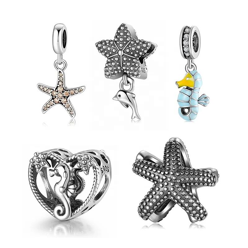 

Real 925 sterling silver Small marine animals Seahorse Pendant Enamel Coloful Charms for jewelry making Women Bracelet Wholesale