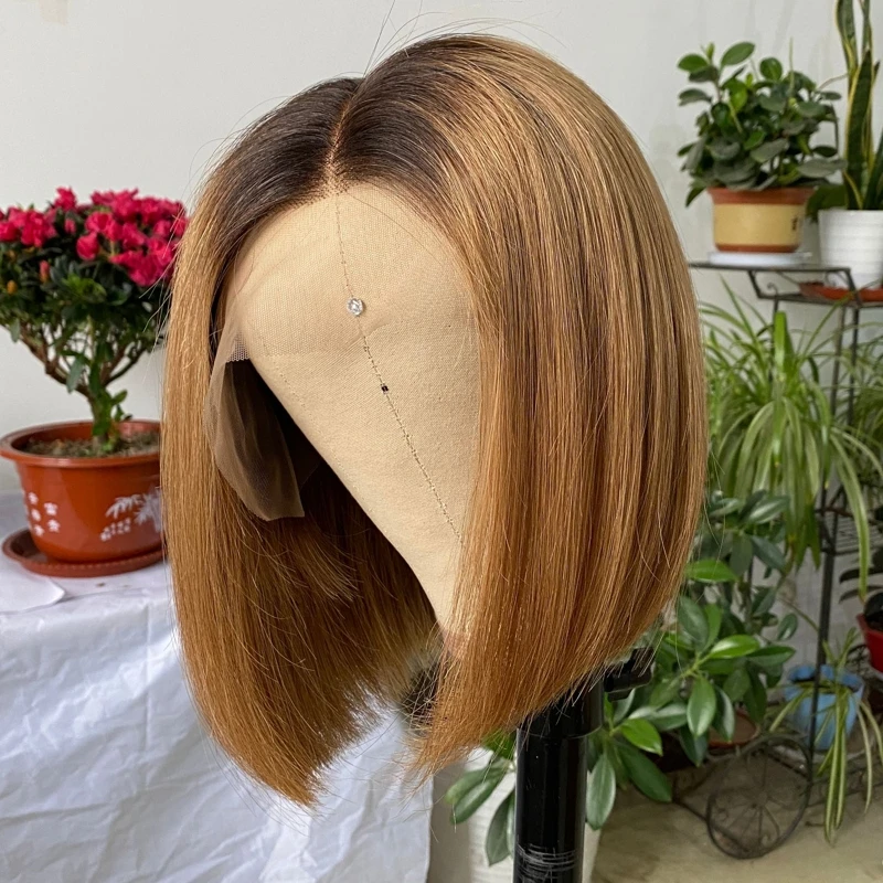 

Human Hair Wigs Non-remy Hair Pre-plucked Wigs Brazilian Lace Short Bob Ombre 2/30 Color 13*4 Front Middle Ratio 8in Swiss Lace