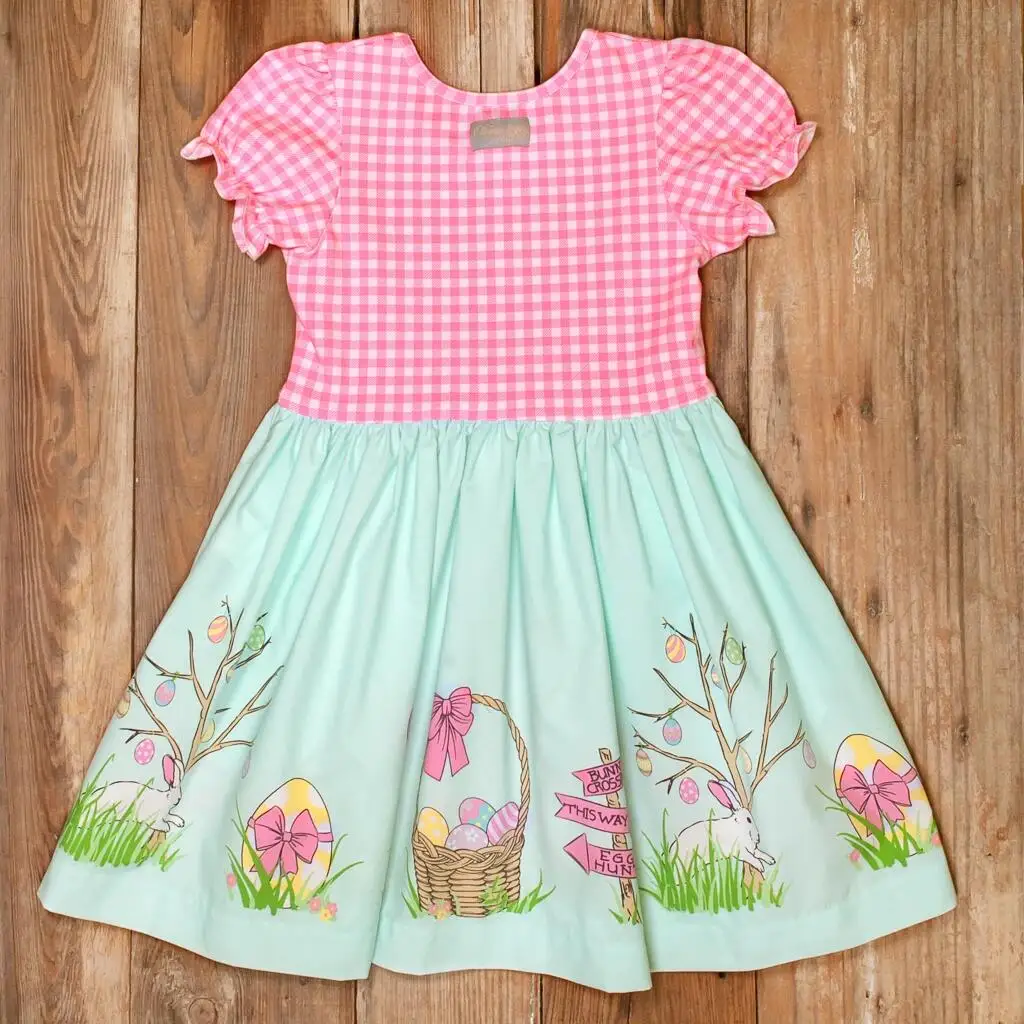 2022 Popular Easter Frock Design Girls Boutique Dress Egg Hunt Kids