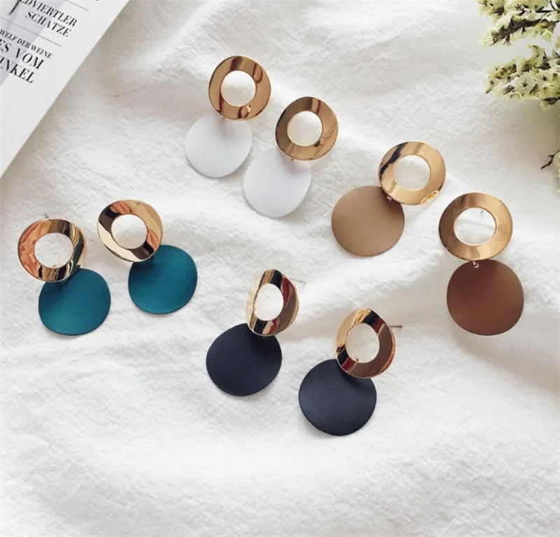

JUHU Popular simple curved circular piece geometric earrings temperament simple hollow piece earrings female, Colorful