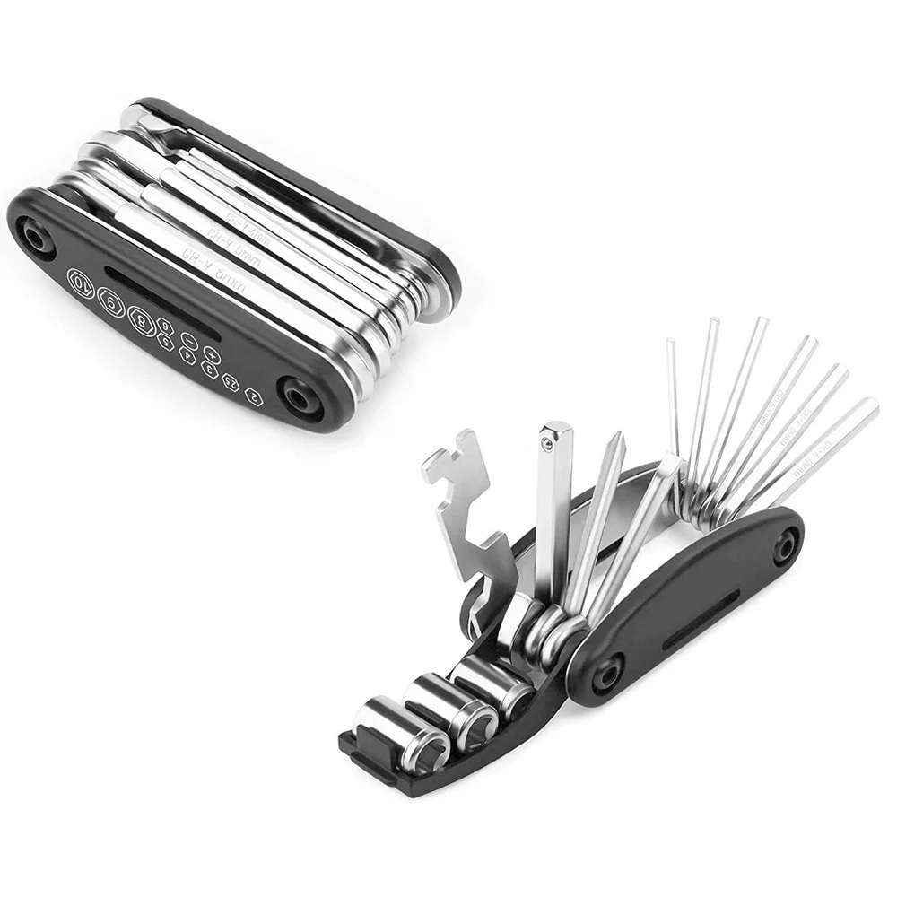 

16 in 1 Multifunction Bike Bicycle Combination Repair Tools Kit Set Hex Wrenches Screwdriver Mountain Bike Repair Tools, Black