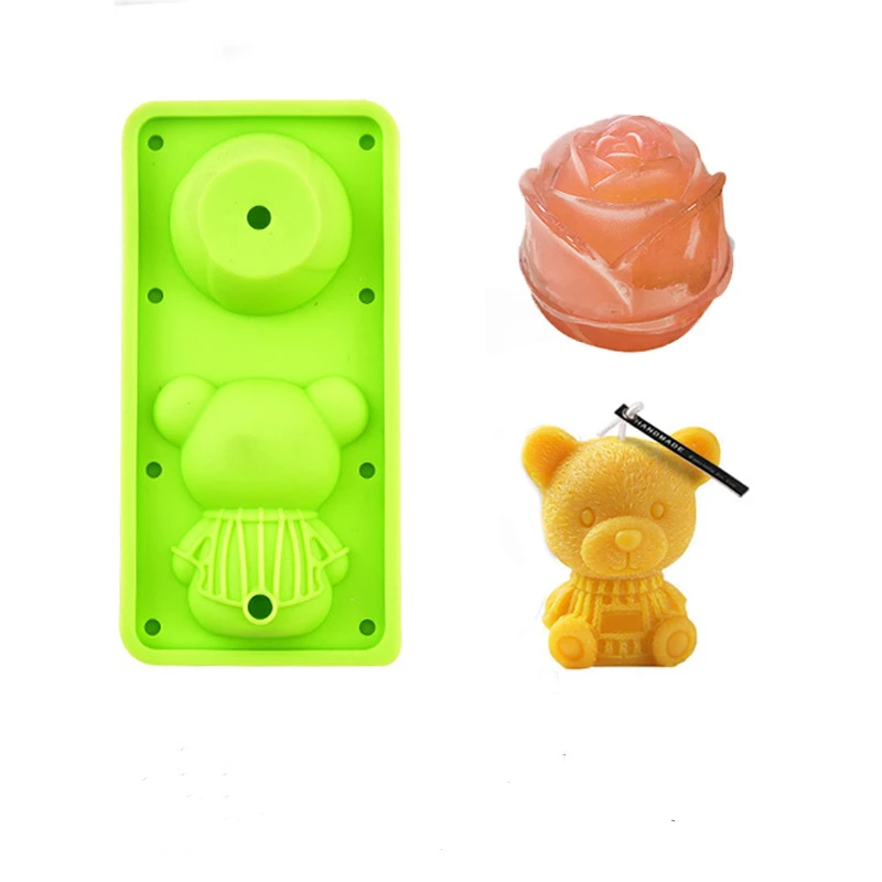 

W284 2 hole bear rose combination household ice cube silicone mold ice maker, Random