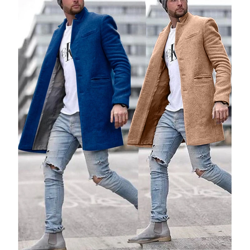 

Free shipping Latest Design Woolen Coat Slim Fit Single Long Breasted Winter Men's Coat for Men, Customized color