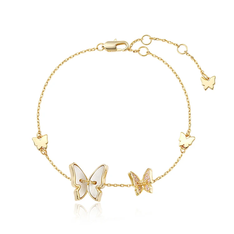 

Charare 925 Sterling silver chain butterfly bracelet jewelry women accessories, Gold