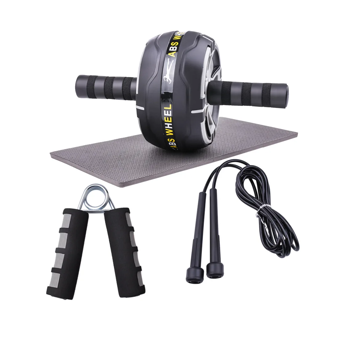 

New product black silent non-slip abdominal wheel abdominal muscle training device home small fitness equipment skipping set