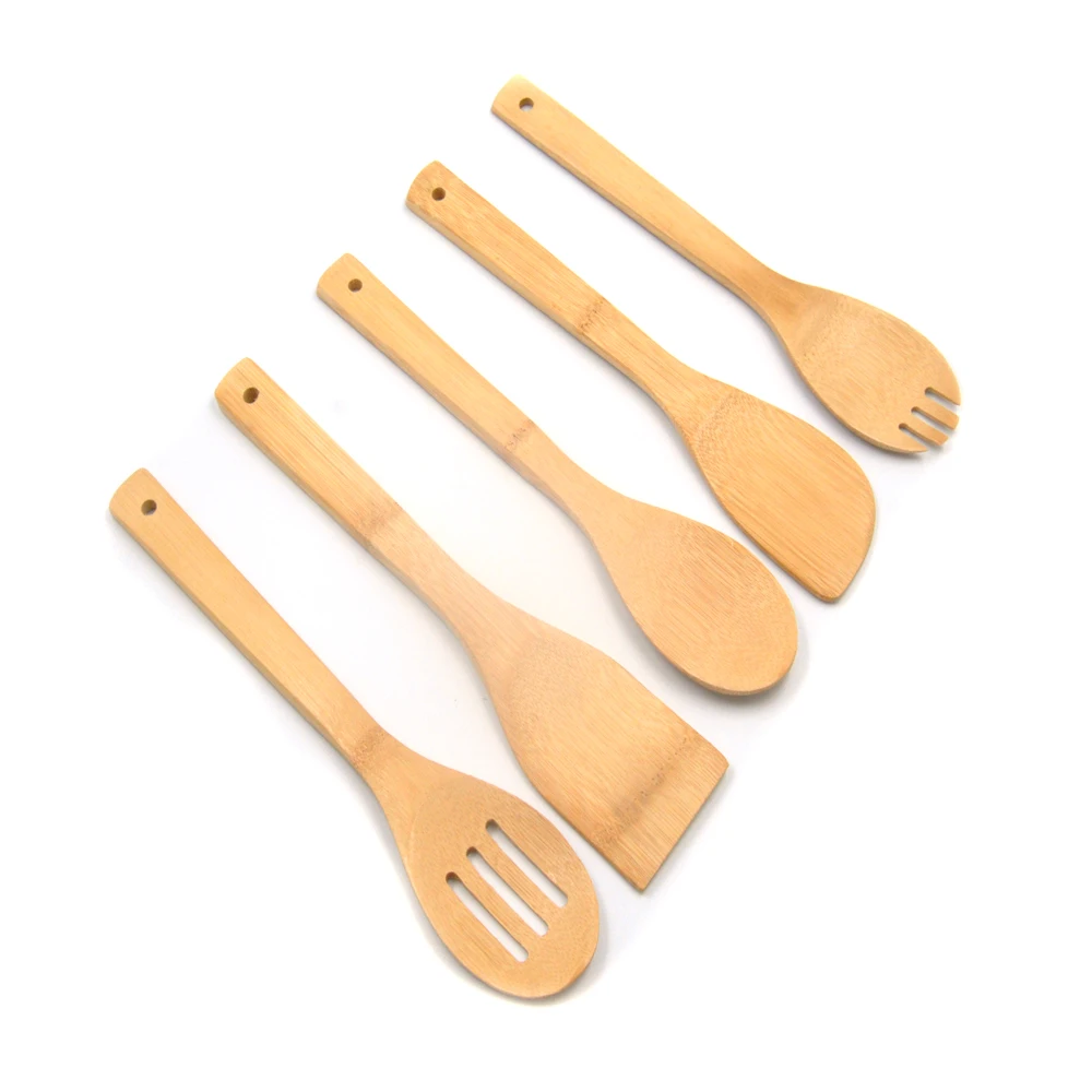 

Organic bamboo kitchen cooking tools spatula spoon utensil set 5 pieces