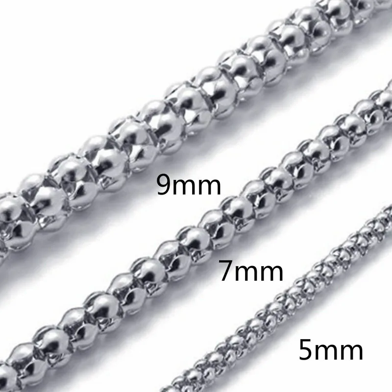 

5MM 7MM 9MM Wide Stainless Steel Corn Nacklace Popcorn chain For Men Women Hight Quality Basic Cubic Solid Metal Curb Cuban Link