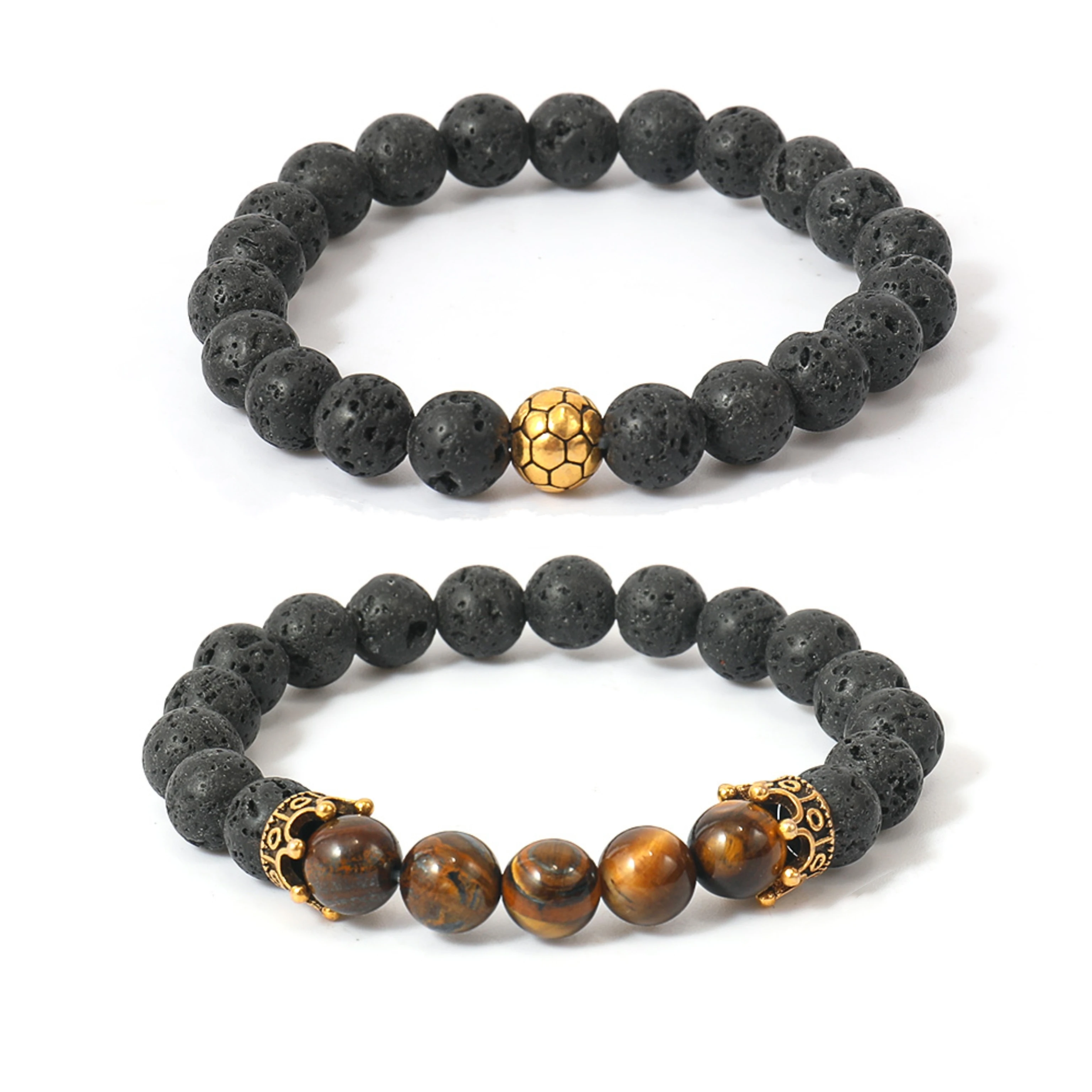 

8mm Crown Charms Lava Stone Bracelet Set Healing Yoga Men Bead Bracelets Natural Stone For Women Jewelry