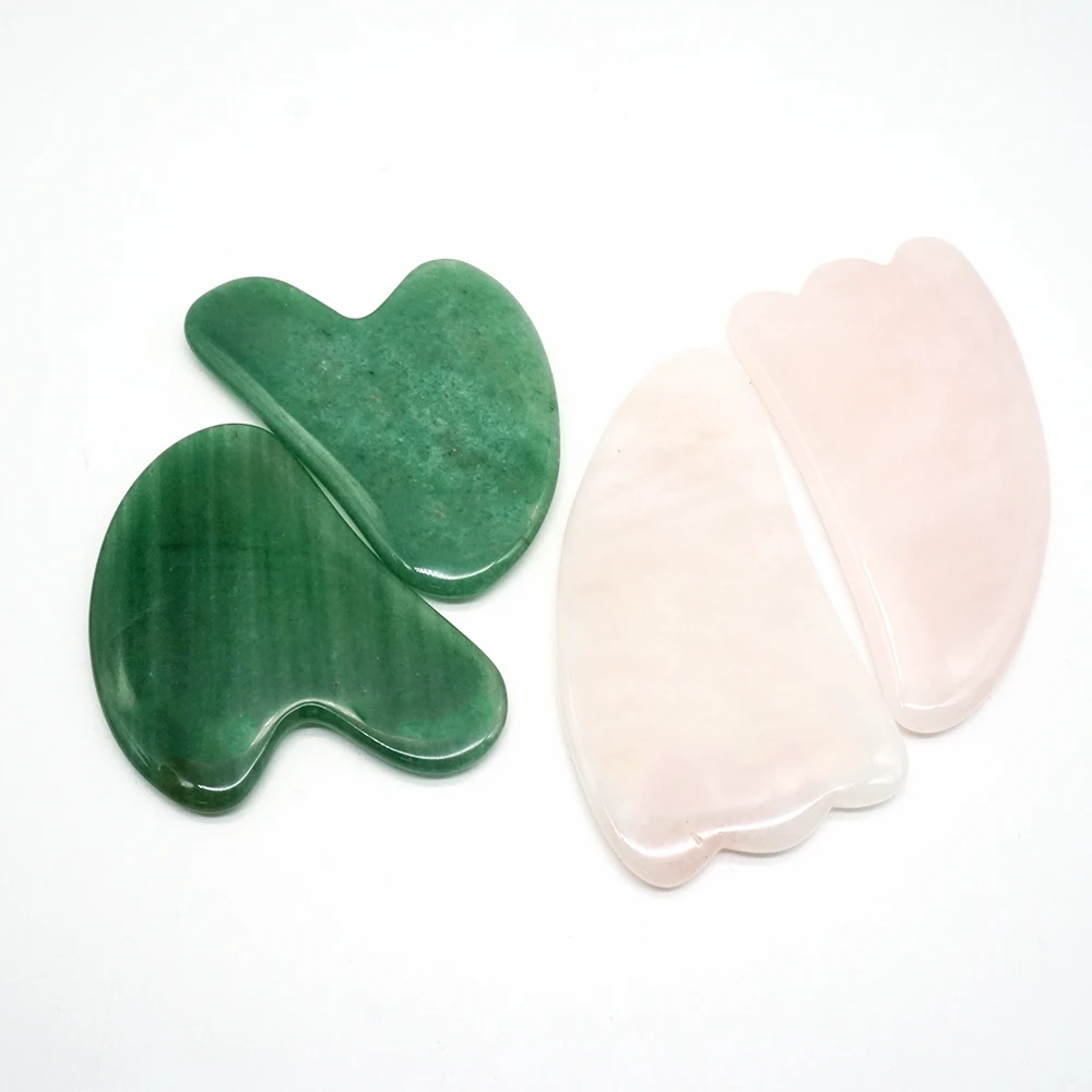 

Pink rose quartz body face massager 100% natural jade gua sha green, Pink, green