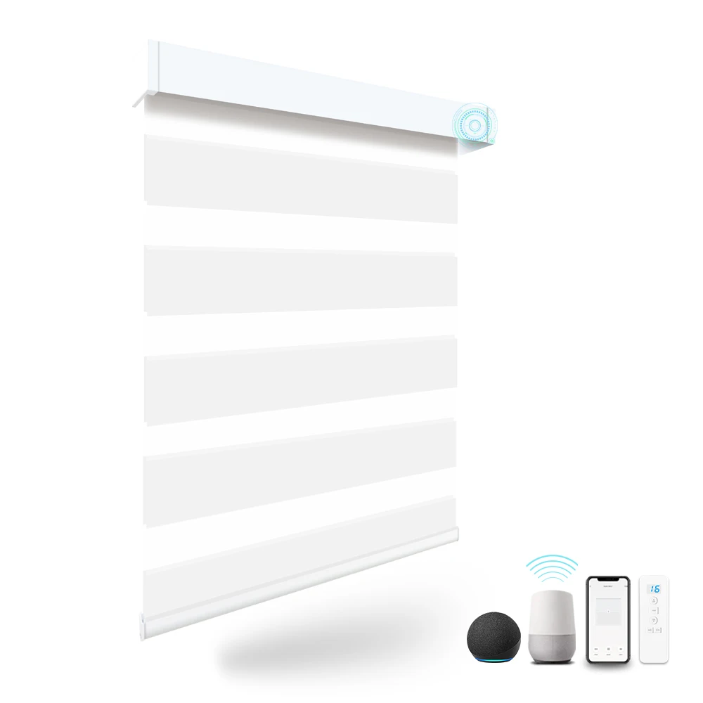 Modern Double Layer Bluetooth Electric Smart Motorized Adjustable Shading Waterproof Window Zebra Custom Blinds Shade for Office