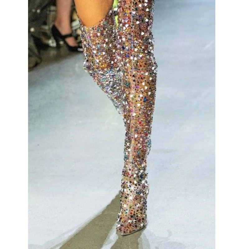 glitter high knee boots