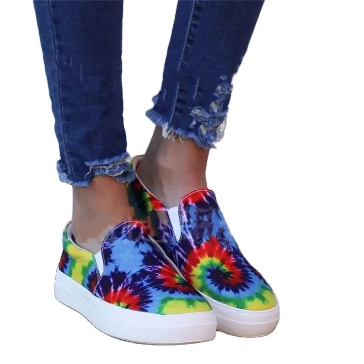 

Most popular woman summer multicolor canvas slip on tie dye breathable shoe, As picture